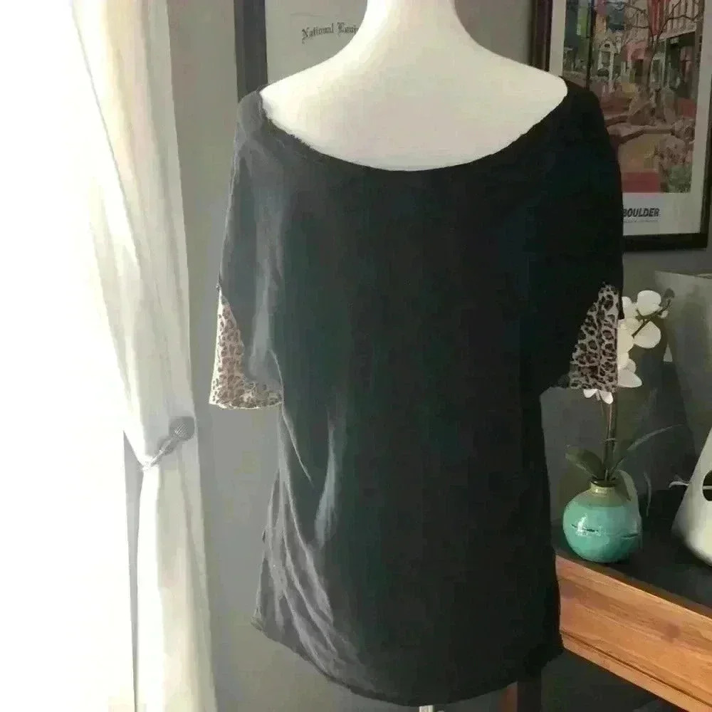 Super Cool Free People Black / Leopard T Shirt - Picture 5 of 8